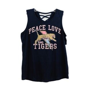 Ten Sixty Sherman Girls 'Peace, Love and Tigers' Black Short Sleeve Top XL